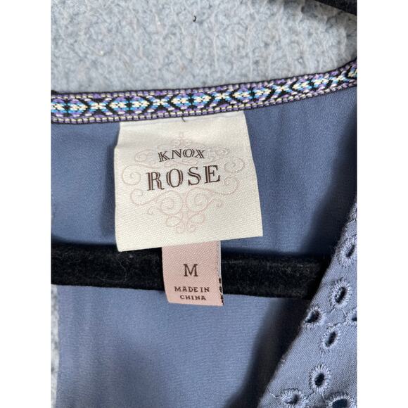 Knox Rose Womens Size M Babydoll Dress V Neck Eyelet Blue - Picture 3 of 11